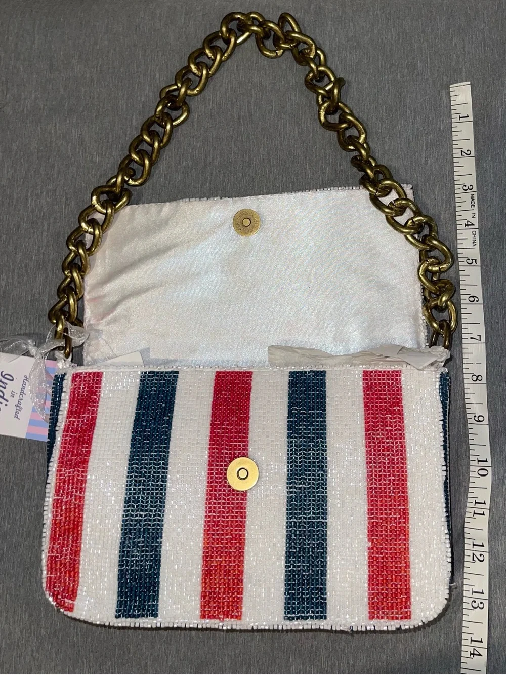 Viral Handcrafted In India Beaded Red White & Blue Shoulder Bag Chain Handle NWT